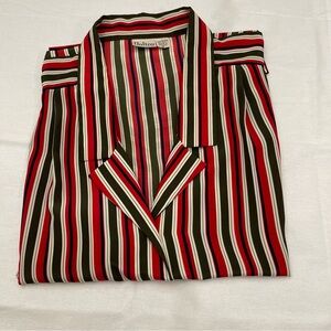 Dalton Vintage 70’s or 80’s Women's Striped Button Down Shirt -Red, Green, White